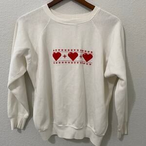 Vintage Sears Sweatshirt Womens Large White Red Hearts Long Sleeve Crew Neck*